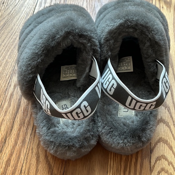 UGG fluff yeah slide fuzzy slippers with back strap, grey - Picture 3 of 5